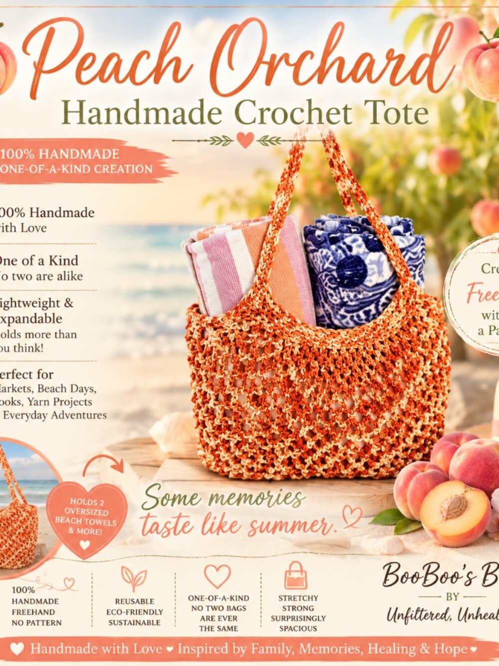 🍑 Peach Orchard Crochet Market Tote 🍑